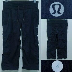 Lululemon Dance Studio Women's 4 XS Crop Black Capri Short Striped Ruched Pants